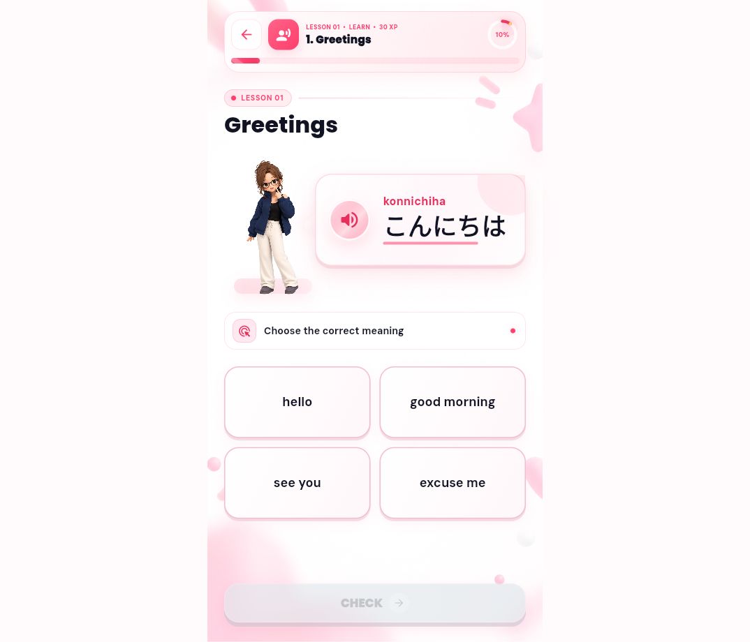 Learning Japanese greetings with a Kanaso lesson