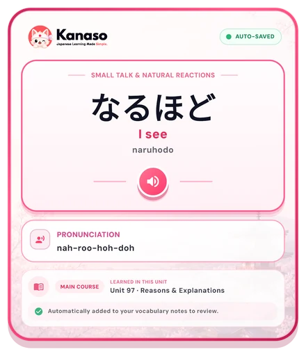 Kanaso card: なるほど — I see